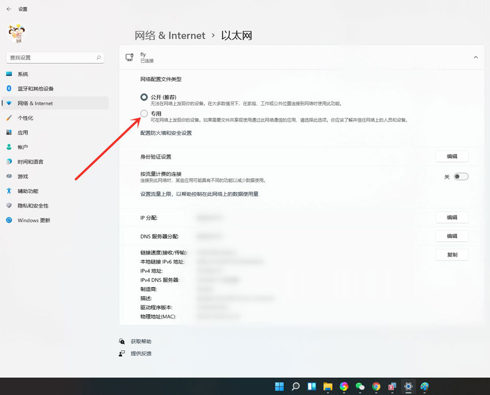 Win11公用网络怎么换成专用网络