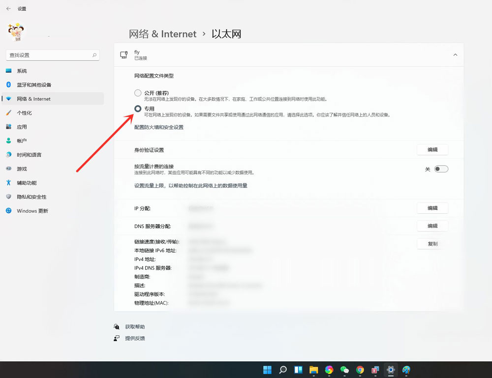 Win11公用网络怎么换成专用网络