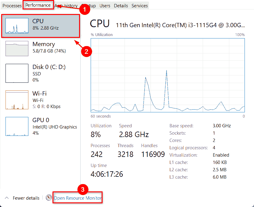 怎么检查Win11中哪些进程占用更多CPU